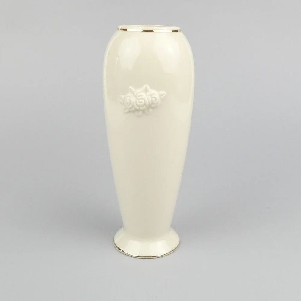 Lenox‎ Ivory 24K Gold Trim Rose Floral Large Vase 7.5